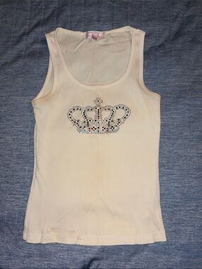 Butter & Juliet Signature Ribbed Tank Top in Cream with Crystal Crown
